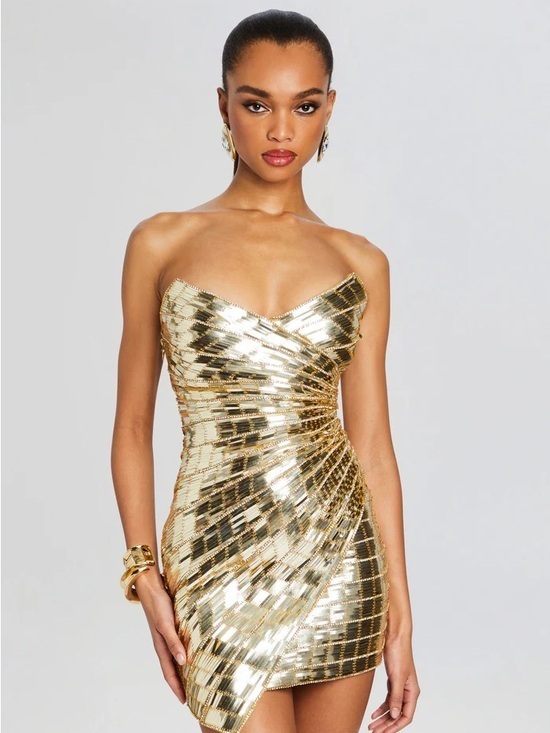 Retrofete Dresses & Skirts - Retrofete Aura Gold Embellished Dress Size Large (L) $2198 NWOT